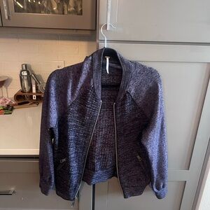 Free People Heathered Dark Purple Zip Bomber Jacket